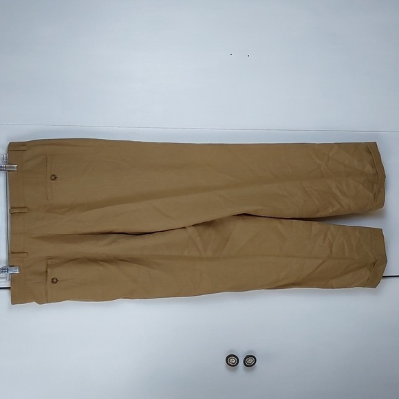 Bachrach Mens Tan Pleated /Cuffed Hem Dress  Office Trousers Silk Wool Sz.35X30 - Picture 6 of 13